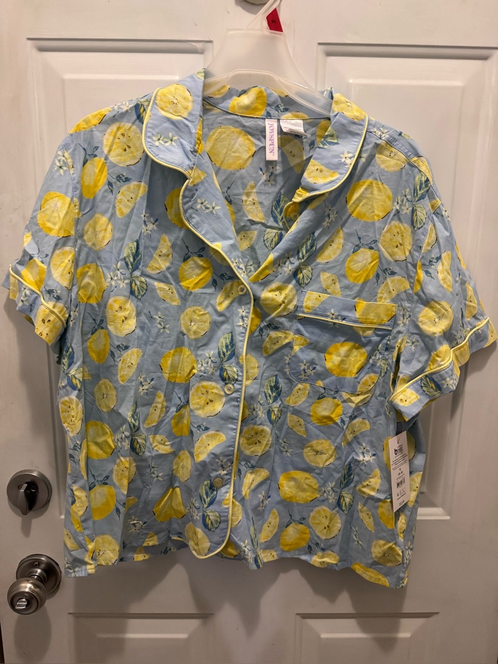 Housing Lemon Print Short Sleeve Pajama Top - Light Blue/Yellow